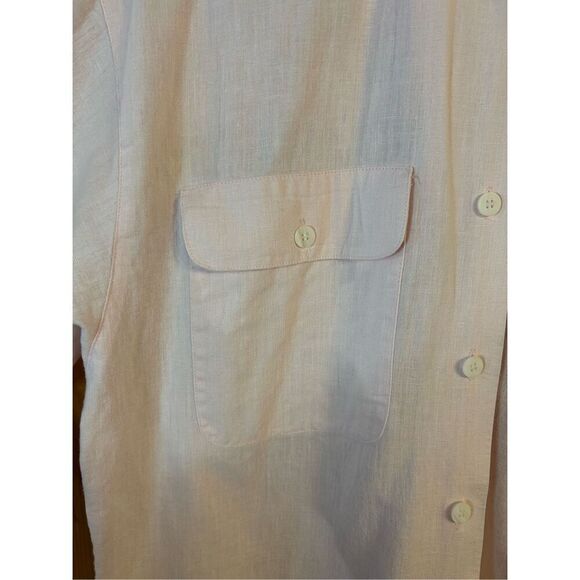 David Brooks short sleeve pink linen blend button up blouse size 10 (8384) - Picture 2 of 5